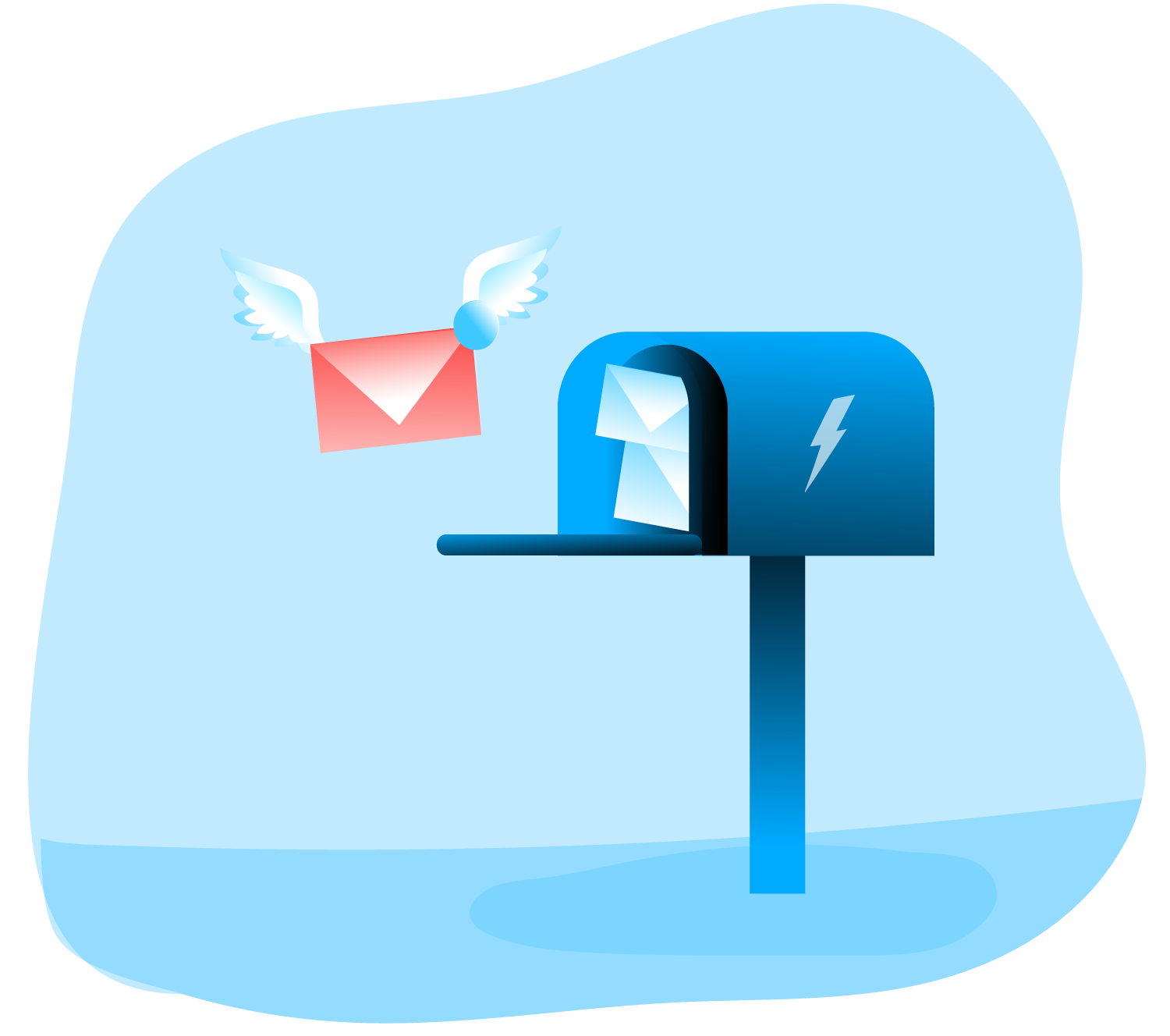 Mailbox illustration with flying envelope