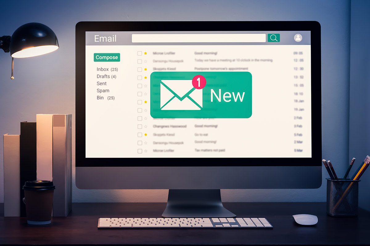 new mail notification on desktop computer